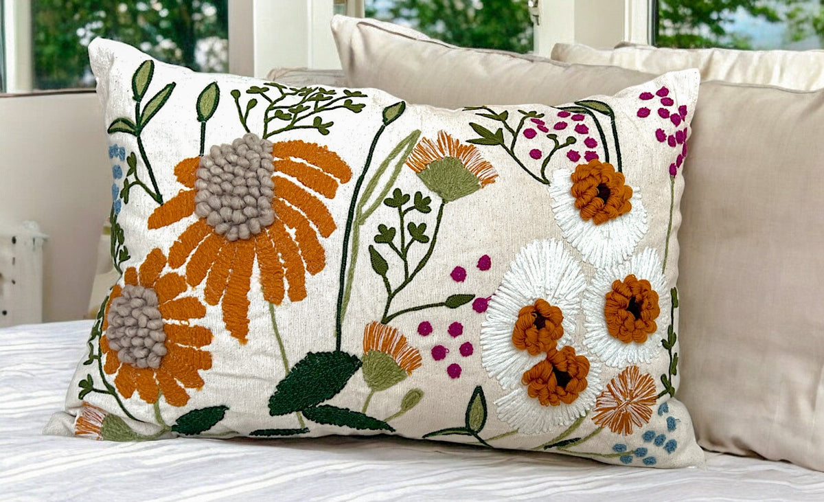 16" x 24" Oversized Floral Embroidered Throw Pillow Cover Sham