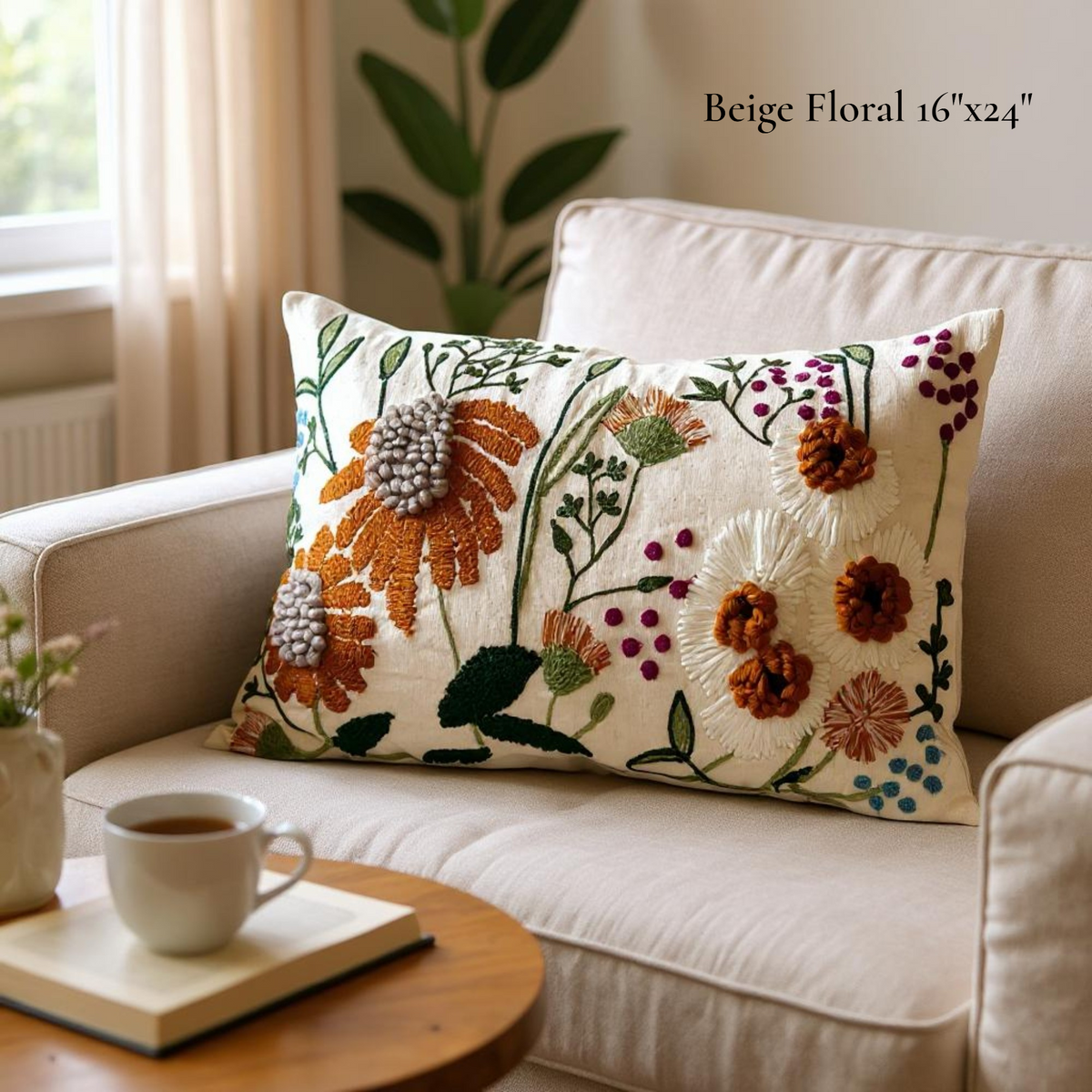 16" x 24" Oversized Floral Embroidered Throw Pillow Cover Sham