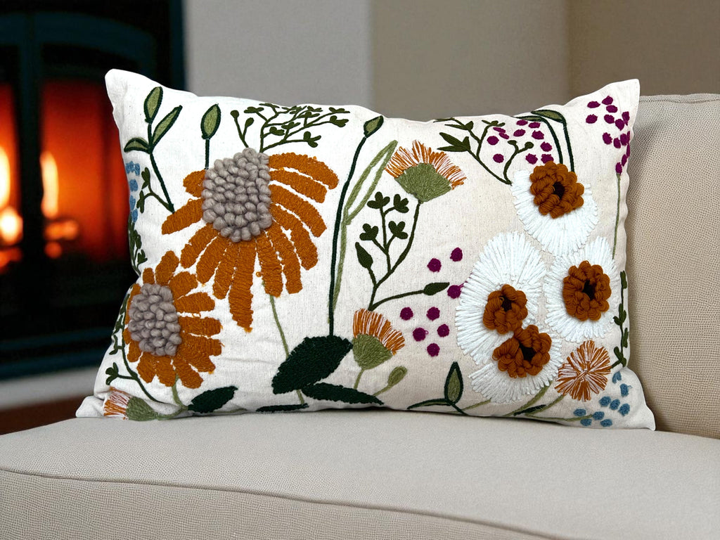 16" x 24" Oversized Floral Embroidered Throw Pillow Cover Sham