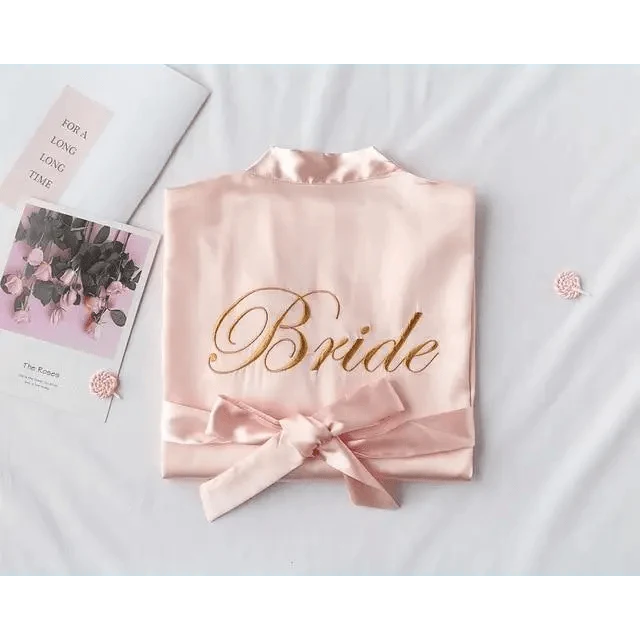 Elegant Wedding Bride Robe Lightweight Short Silk Sleepwear Women Indoor Bathrobes