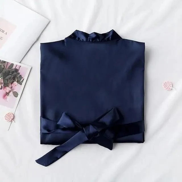 Elegant Wedding Bride Robe Lightweight Short Silk Sleepwear Women Indoor Bathrobes