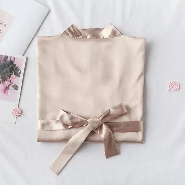 Elegant Wedding Bride Robe Lightweight Short Silk Sleepwear Women Indoor Bathrobes