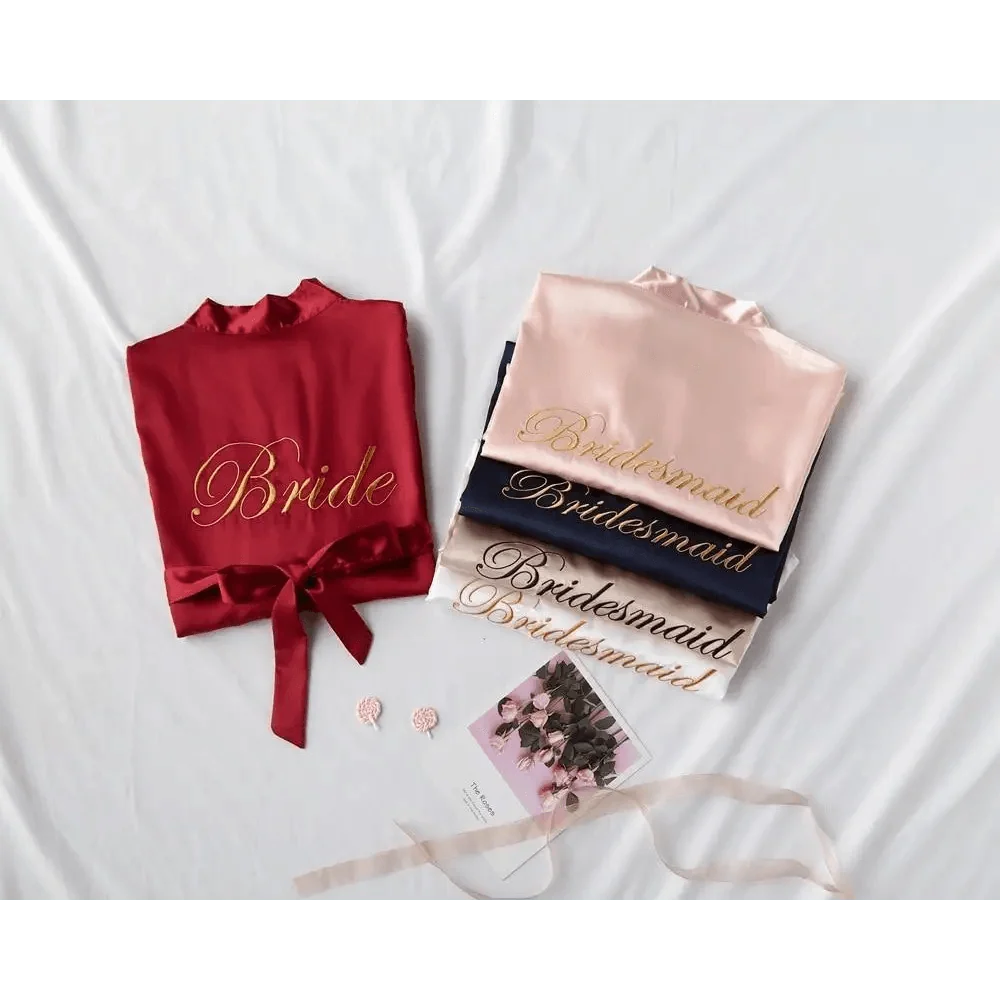 Elegant Wedding Bride Robe Lightweight Short Silk Sleepwear Women Indoor Bathrobes