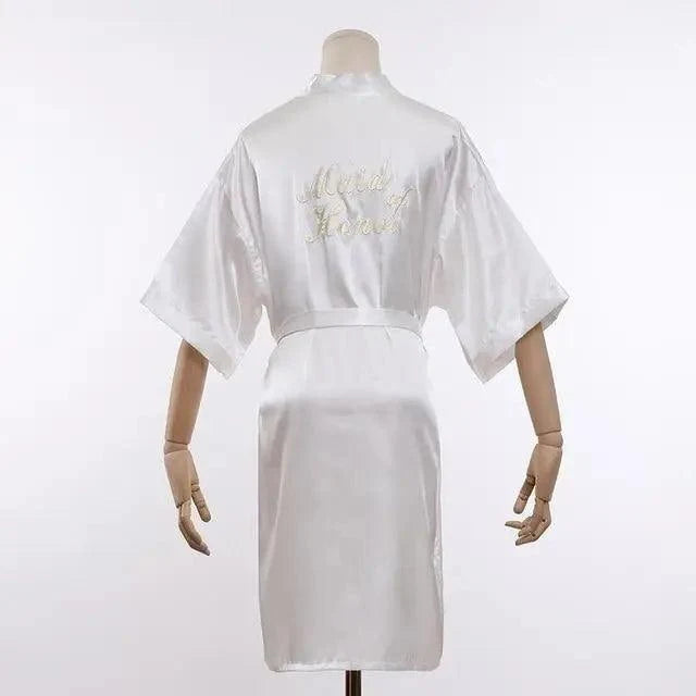 Elegant Wedding Bride Robe Lightweight Short Silk Sleepwear Women Indoor Bathrobes
