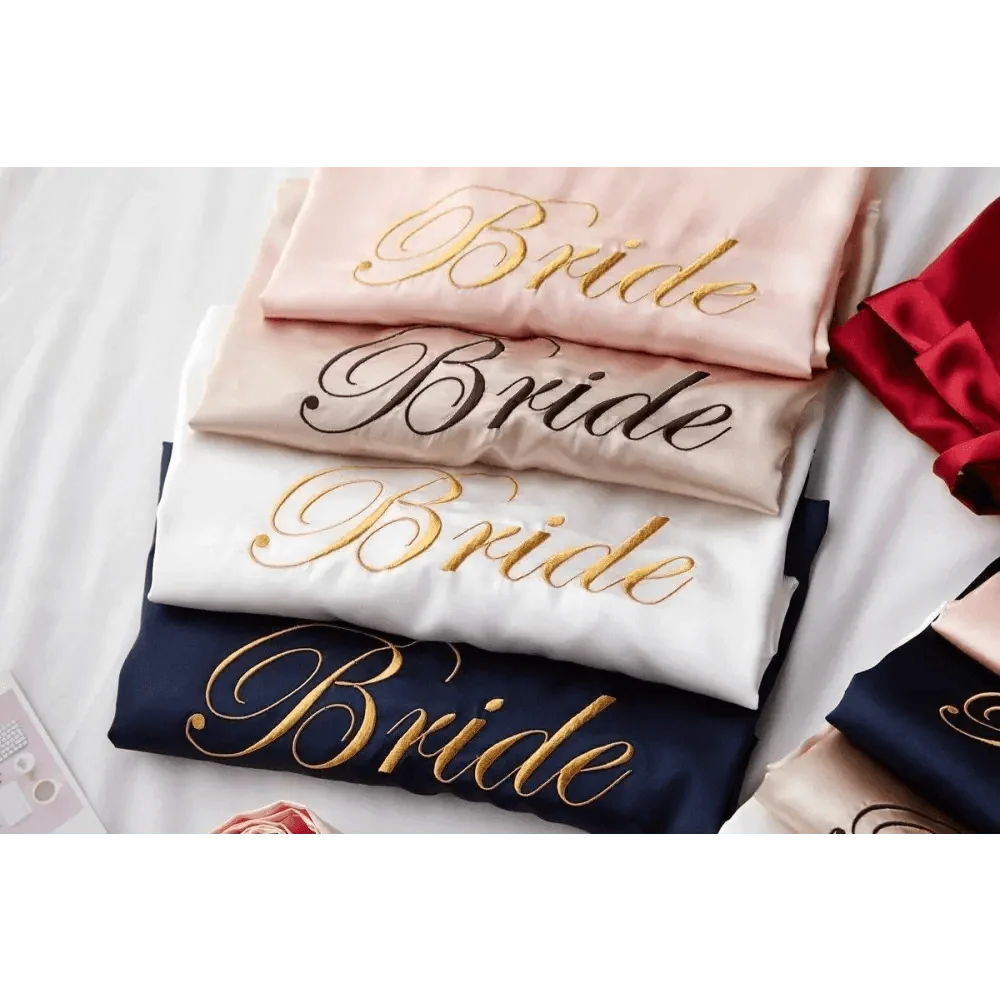 Elegant Wedding Bride Robe Lightweight Short Silk Sleepwear Women Indoor Bathrobes