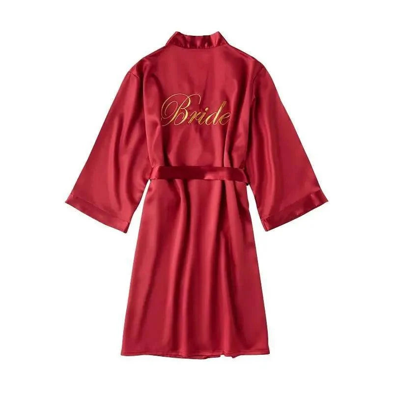 Elegant Wedding Bride Robe Lightweight Short Silk Sleepwear Women Indoor Bathrobes