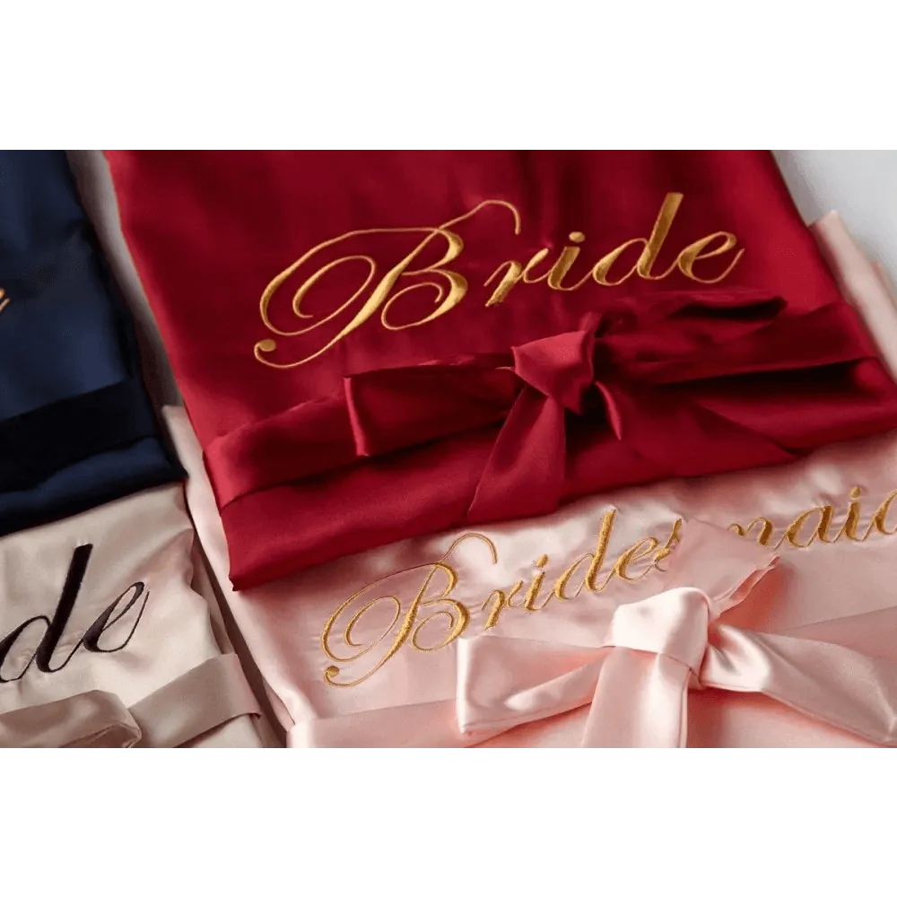 Elegant Wedding Bride Robe Lightweight Short Silk Sleepwear Women Indoor Bathrobes