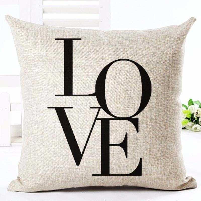 Letter Love Home Cushion Covers Cotton Linen Black White Pillow Cover I Love You Forever and Always Throw Pillow Case Love Letter Pillow Cushion Covers Fashion Home Decor Cover Sofa Bed Nordic Decorative Pillow Case 45x45CM